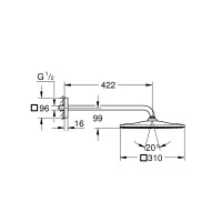 26563000 Rainshower 310 S Верхній душ з кроншетйном 422 мм., хром (1 сорт) Grohe фото 2