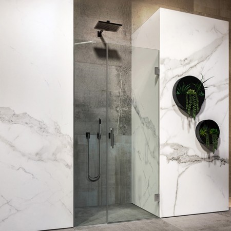 Двері для душу Liberta FLORENTIA ПФ, графіт, 900 (650) L, ручка Рейлінг-кноб 400 горизонт, тримач на Liberta