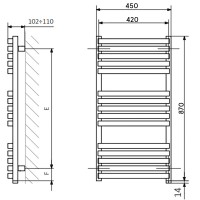 WWQSN087045K9M5E8P Рушникосушка електрична Quadrus Slim One 870-450, колір чорний мат RAL 9005, прих Terma фото 2