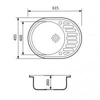 Мийка кухонна Adamant OVUM 615x495x200 терра-07 без отвору для змішувача та переливом (1 сорт) ADAMANT фото 2