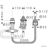 13439180 Внутрішня частина змішувача 3-отв. д/ванни (1 сорт) HANSGROHE