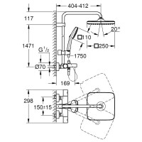 266912431 New Tempesta Cosmopolitan System 250 Душова система з виливом, чорний (1 сорт) Grohe фото 4