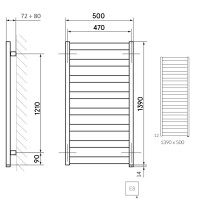 WWVON139050K916E8P Рушникосушка електрична Terma VIVO ONE 1390*500 ,колір RAL 9016  (білий глянець), Terma фото 3