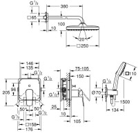 1053360000 Cubeo Tempesta 250 Душова система прихованого монтажу, хром (1 сорт) Grohe фото 7