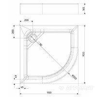 XBN1690000 FIRST Душовий піддон з акрилу 1/4 круга 90 x 90см, радіус закруглення 55 град., з інтегро KOLO