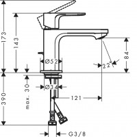 72586000 Rebris S Змішувач д/раковини 80 CoolStart EcoSmart+ з д/к, хром (1 сорт) HANSGROHE фото 1