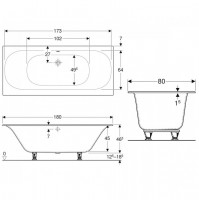 554.004.01.1 Soana Ванна прямокутна 180x80см, тонкий край, злив та перелив по центру, з ніжками, кол Geberit фото 3