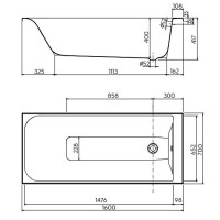 XWP3660000N Ванна акрилова прямокутна Rekord 160x70 см, біла, без ніжок (1 сорт) KOLO фото 2