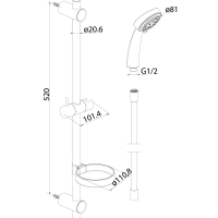 760100310 Contour, душ.комплект: ручн.душ 3 ф-ції d 81 мм, штанга 600 мм, шланг 1750 мм, шт ( (1 сор Damixa фото 2