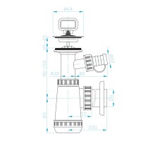 DV1N332 Пластиковий сифон для раковини з накладкою та виходом для пральних машин, випуск 32 мм, хром Devit фото 1