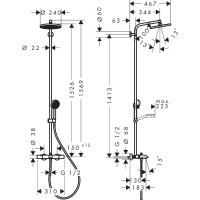 28871000 HG Activera S Душова система Showerpipe 240 1jet EcoSmart з термостатом на ванну Ecostat Fi HANSGROHE фото 2