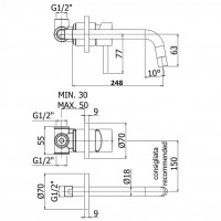 LIG007ST70 LIGHT Змішувач для раковини зі стіни, вилив 245 мм, steel looking (1 сорт) Paffoni фото 1