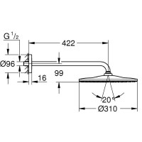 26558AL0 Rainshower 310 Mono Верхній душ з душовим кронштейном, Brushed Hard Graphite (1 сорт) Grohe фото 3
