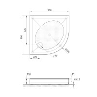 DPARTRO90R550W/00 ART RO 90 R550 Піддон душовий 1/4 круга 90х90 см з литого (штучного) каменю з ніжк PAA фото 1