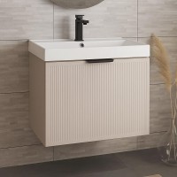 32215 Тумба Fabio (кашемір) з умивальником Fabio 60 см (консольна) ручка чорна (1 сорт) Аква Родос