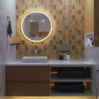 Perfection Slim Дзеркало з підсвіткою LED дуб натуральний 750мм (аурна,фронтальна,сенсорна) (1 сорт) Luxury Wood