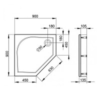 CRAFT Душовий піддон з литого (штучного) каменю, 5-ти кутний, з панеллю, білий глянець (1 сорт) PAA фото 1