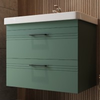 454080E Urbanis Тумба 80см з раковиною та чорними ручками, смарагдова (1 сорт) Devit