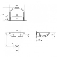 K667-106 Умивальник меблевий ARTECO 50 ONE HOLE з отвором для змішувача, з переливом, білий глянець  MITO фото 2