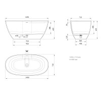 VAPERL145/00 Perla Ванна окремостояча 145*71 см з литого (штучного) каменю, з інтегрованим сифоном,  PAA