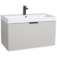 32217 Тумба Fabio (кашемір) з умивальником Fabio 80 см (консольна) ручка чорна (1 сорт) Аква Родос фото 1