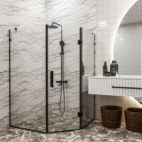 SE0140B ART 3.0 Душова кабіна, п'ятикутна, розпашна, 900*900, без піддона, скло прозоре, чорна матов Devit фото 1