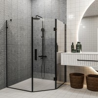 SE0140B ART 3.0 Душова кабіна, п'ятикутна, розпашна, 900*900, без піддона, скло прозоре, чорна матов Devit