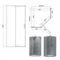 FEN0140 ART 2.0 Кабіна душова, п'ятикутна, розпашна, хром, 900*900, без піддона, скло прозоре (1 сор Devit фото 1