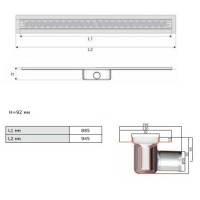9010.88.03 (408717) Душовий канал з горизонтальним фланцем стандартний сифон 885мм (1 сорт) ACO фото 1