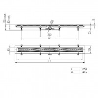 CH 1050/50 KN 1 Душовий канал 1050 мм з матовою решіткою Класік та Під плитку, нержавіюча сталь, гор MCH фото 1