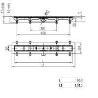 CH 950 KN 1 Душовий канал 950 мм з матовою решіткою Класік та Під плитку, нержавіюча сталь, горизонт MCH фото 3