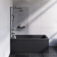 W90UBS-080-140BT Gem шторка на борт ванни 80х140, фіксована, профіль чорний, скло прозоре (1 сорт) AM.PM фото 5