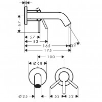73350140 HG Tecturis S Зовнішня частина змішувача для раковини зі стіни EcoSmart 16,5 cm, brushed br HANSGROHE фото 1