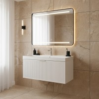 30969 Тумба Fabio (білий мат) з умивальником Fabio 100 см (консольна) ручка хром (1 сорт) Аква Родос