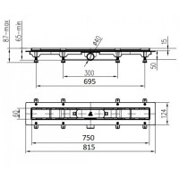 CH 750 KN 1 Душовий канал 750 мм з матовою решіткою Класік та Під плитку, нержавіюча сталь, горизонт MCH фото 1