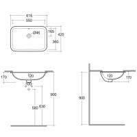 VARUC55500AWHA VARIANT Раковина під стільницю, прямокутна, білий глянець (1 сорт) RAK Ceramics фото 2
