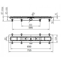CH 650 KN 1 Душовий канал 650мм з матовою решіткою під плитку з кромкою із нержавіючої сталі (1 сорт MCH фото 1