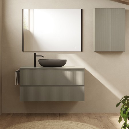 131773+127437 Тумба VORA 100 2  ящ,  зі стільницею,SAND MATT (1 сорт) ROYO