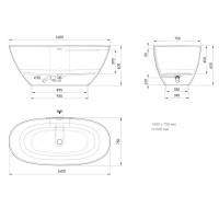VAPERLS/00 Perla Ванна окремостояча 160*75 см з литого (штучного) каменю Silkstone, з інтегрованим с PAA фото 5