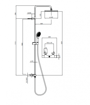 L10172 073 ELIOS Душова система з термостатом, верхнім та ручним душем зі шлангом, чорний мат (1 сор Bossini
