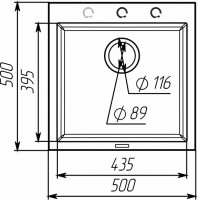 5050 GALAX  Кухонна мийка гранітна 500*500, чорна матова (1 сорт) Valeso фото 5