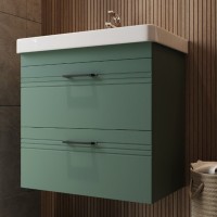 454060E Urbanis Тумба 60 см з раковиною та чорними ручками, смарагдова (1 сорт) Devit