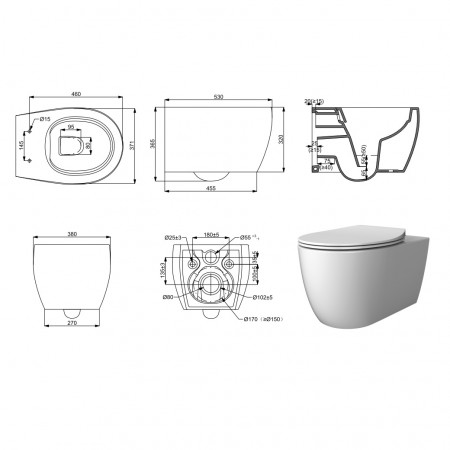 3020155 ACQUA NEW Унітаз підвісний безобідковий, тонка кришка soft-close, quickfix( 2пак) (1 сорт) Devit