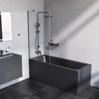 W90UBS-080-140BT Gem шторка на борт ванни 80х140, фіксована, профіль чорний, скло прозоре (1 сорт) AM.PM фото 4