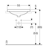 500.737.01.2 VariForm Умивальник прямокутний, 55х40см, що вбуд.в стільницю, без отв. під змішувач, з Geberit фото 4
