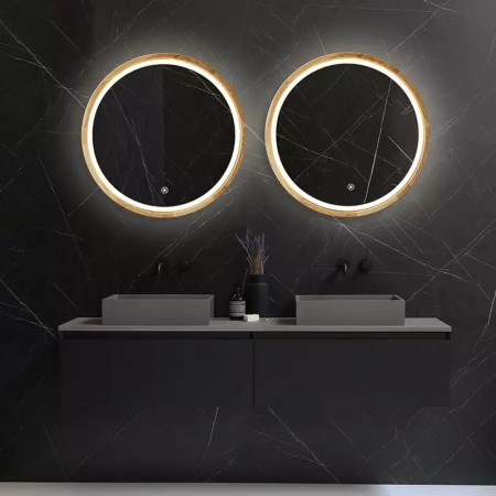 Perfection Slim Дзеркало з підсвіткою LED дуб натуральний 650мм (аурна,фронтальна,сенсорна) (1 сорт) Luxury Wood