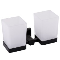 9928А (8304)  BLACK Склянка для зубних щіток подвійна Leonardo, скло, чорний мат (1 сорт) Аква Родос