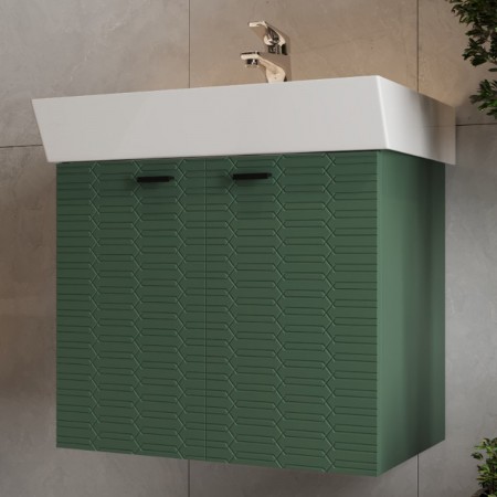 484060E Flow Тумба 60 з умивальником та ручками, смарагдовий матовий (1 сорт) Devit