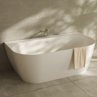 160.086.043.1-3.0.3.X.X Ванна Scorpius Lite пристінна, з переливом та сифоном, біла, штучний камінь, VAYER