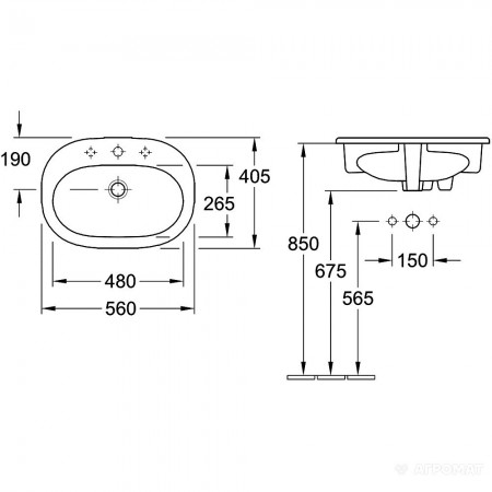 41615601 O.NOVO Раковина 56 1 отв. (1 сорт) VILLEROY  BOCH